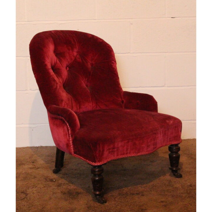 A Victorian Mahogany & Upholstered Deep Buttoned Nursing Chair Great