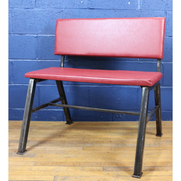 An Industrial Steel & Red Leatherette Waiting Room Bench Seating Hallway Seat