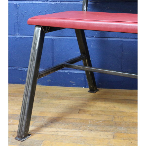 An Industrial Steel & Red Leatherette Waiting Room Bench Seating Hallway Seat - Image 4