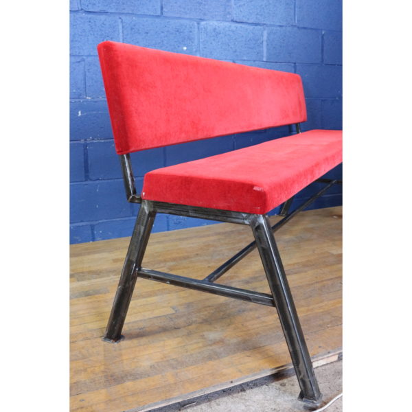 A Large Industrial Steel & Red Velvet Waiting Room Bench Seating Hallway Seat - Image 3