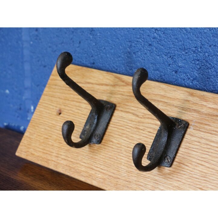 A Vintage Coat Rack Set on Oiled Oak Mount and with 3 Reclaimed