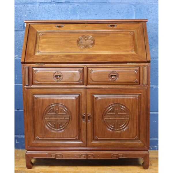 A Chinese Carved Hardwood Fall Front Bureau with Fitted Interior - Image 2