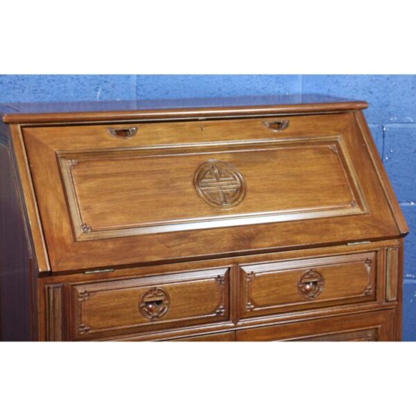 A Chinese Carved Hardwood Fall Front Bureau with Fitted Interior - Image 10