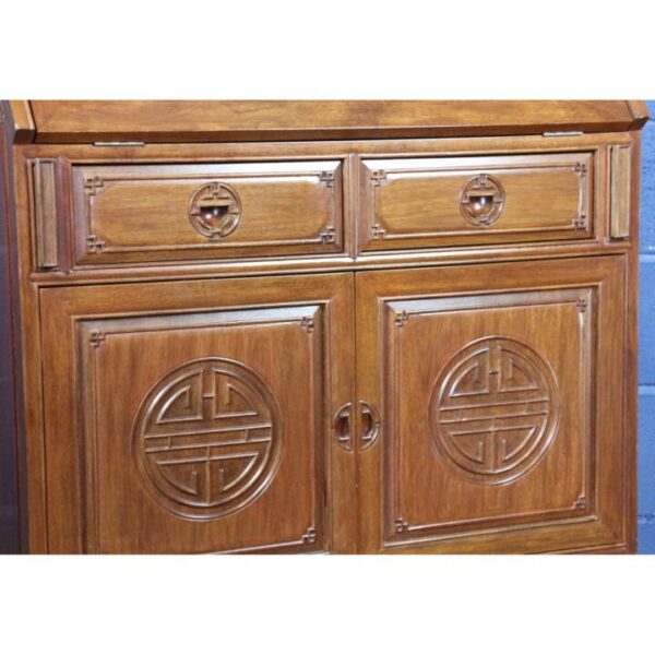 A Chinese Carved Hardwood Fall Front Bureau with Fitted Interior - Image 9