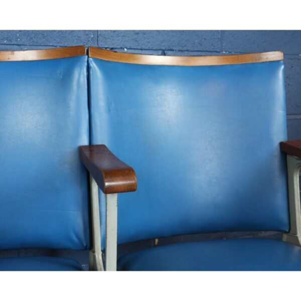 A Row of Three Vintage Retro Art Deco Cinema Theatre Seats or Chairs Blue Leather REF6 - Image 8