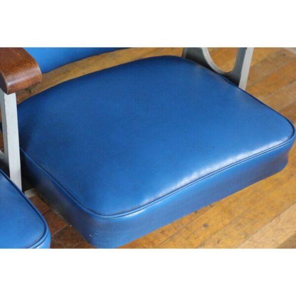 A Row of Three Vintage Retro Art Deco Cinema Theatre Seats or Chairs Blue Leather REF6 - Image 7