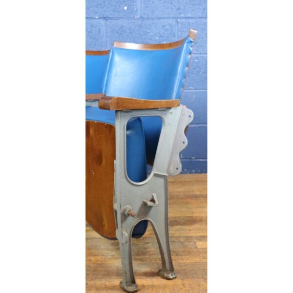 A Row of Three Vintage Retro Art Deco Cinema Theatre Seats or Chairs Blue Leather REF6 - Image 4