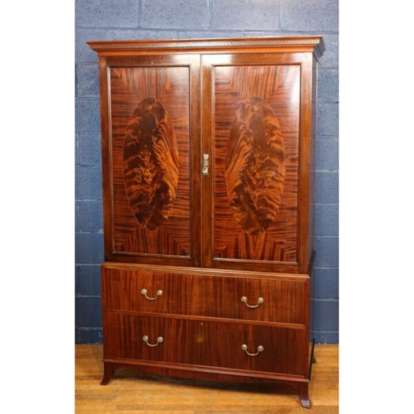 A Large Quality Edwardian Inlaid Mahogany Linen Press or Wardrobe