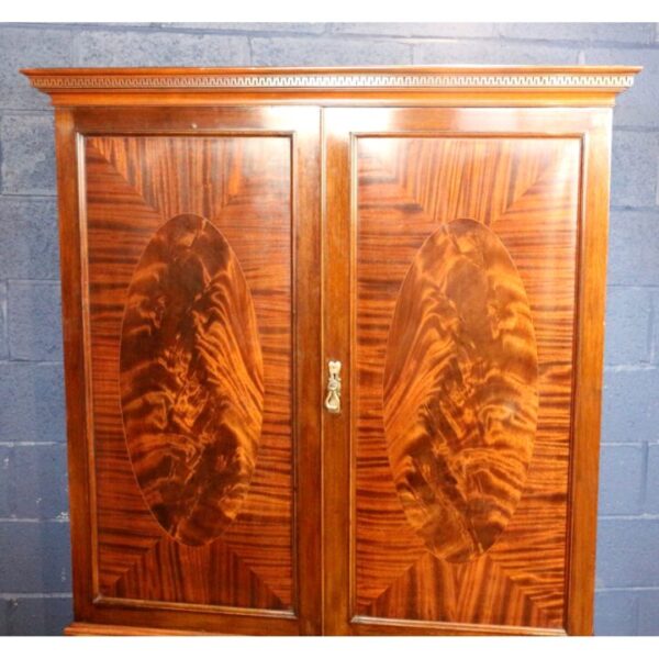 A Large Quality Edwardian Inlaid Mahogany Linen Press or Wardrobe - Image 2