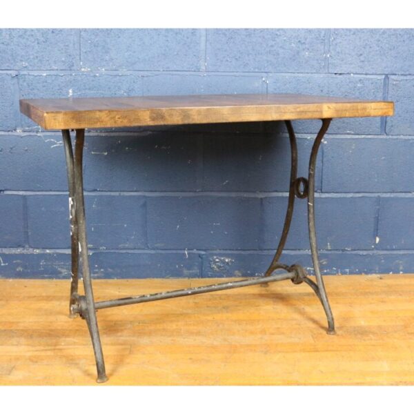 A Vintage Industrial Cast Iron Based Side Table or Desk with Solid Oak Top