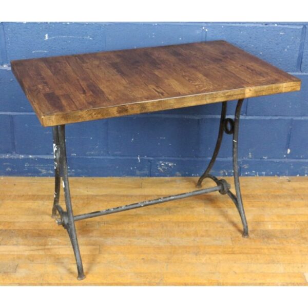 A Vintage Industrial Cast Iron Based Side Table or Desk with Solid Oak Top - Image 2