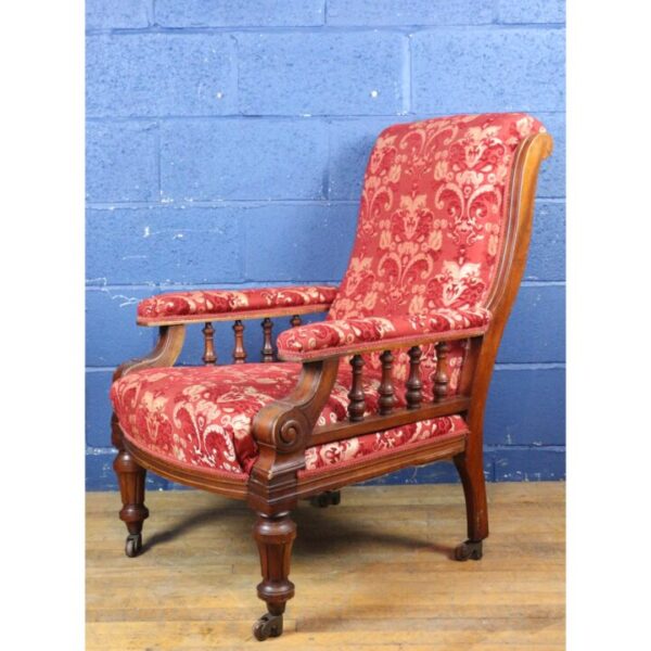 An Unusual Victorian James Reilly Mahogany Armchair with Double Casters