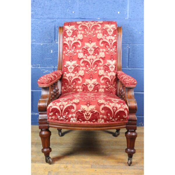 An Unusual Victorian James Reilly Mahogany Armchair with Double Casters - Image 11