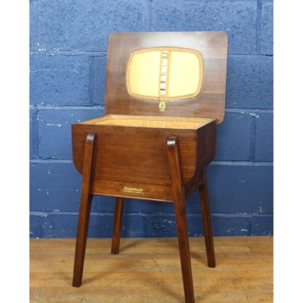 A Vintage Retro Oak & Mahogany Sewing Box with Lined Interior - Image 8