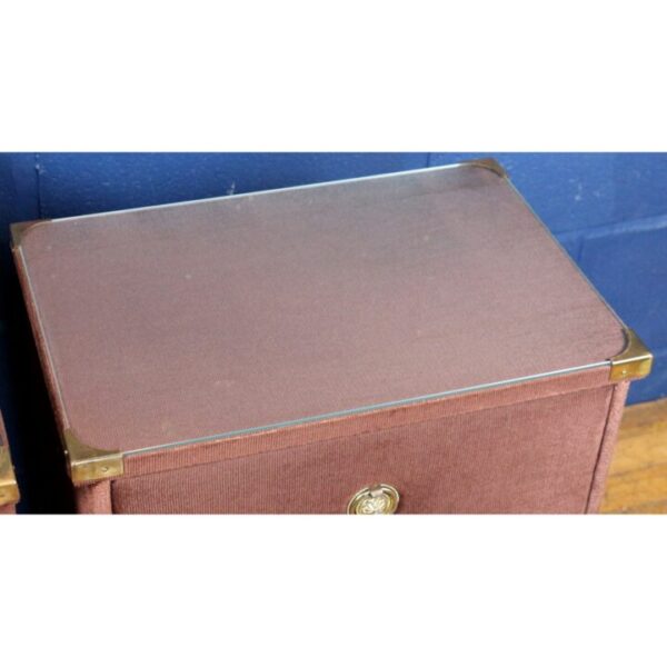 A Pair of Vintage Retro Brown Velvet Covered Three Drawer Bedside Chest of Drawers - Image 5