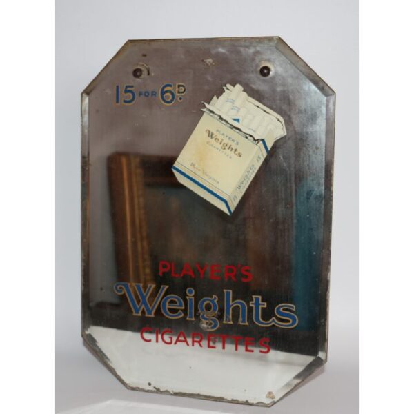 A Rare Original 1920s Players Weight Cigarettes Octagonal Advertising Mirror