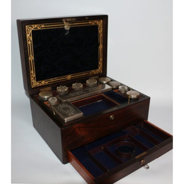 A Superb Victorian Rosewood Fitted Vanity Case, Travelling Jewellery Box Dated 1850