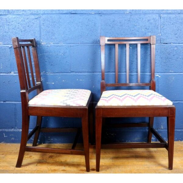 A Set of Four Edwardian Inlaid Mahogany Slat Back Dining Chairs Freshly Reupholstered - Image 7