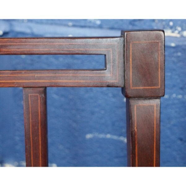 A Set of Four Edwardian Inlaid Mahogany Slat Back Dining Chairs Freshly Reupholstered - Image 4