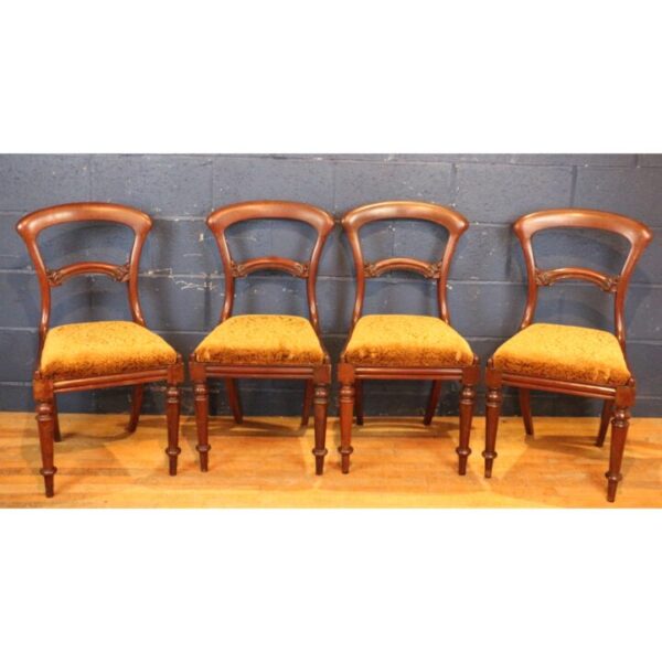 A Set of Four Victorian Mahogany Balloon Back Dining Chairs Raised on Turned Supports