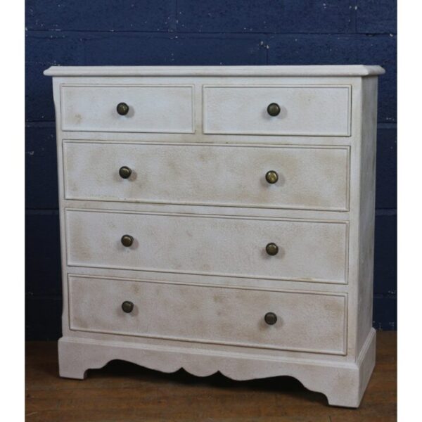 A Small Painted and Waxed Two over Three Bedside Chest of Drawers