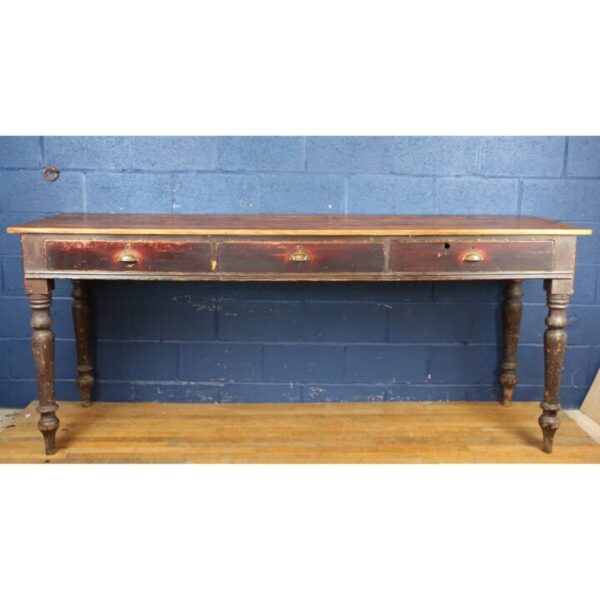 A Large Victorian Scumbled or Painted Pine Three Drawer Side Table Excellent Retail Piece