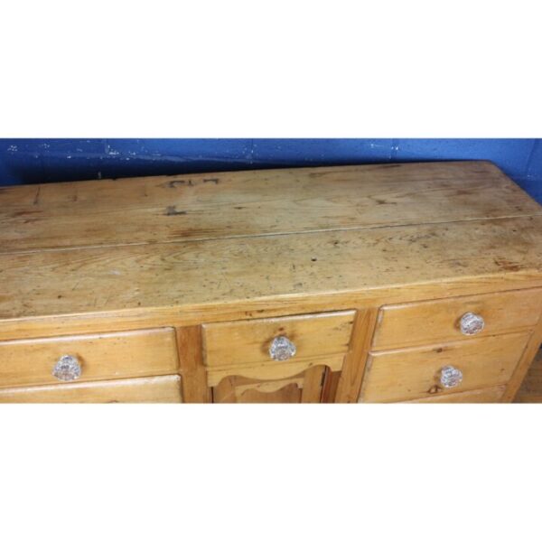 A Victorian Waxed Pine Farmhouse Dresser Raised on Turned Feet - Image 6