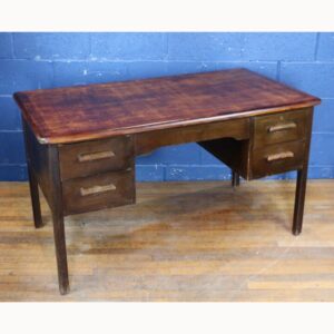 A C1930s Oak Kneehole Twin Pedestal Office Desk with 4 Drawers