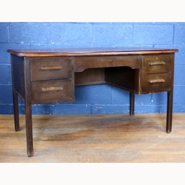 A C1930s Oak Kneehole Twin Pedestal Office Desk with 4 Drawers - Image 2