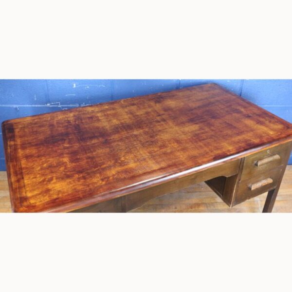 A C1930s Oak Kneehole Twin Pedestal Office Desk with 4 Drawers - Image 8