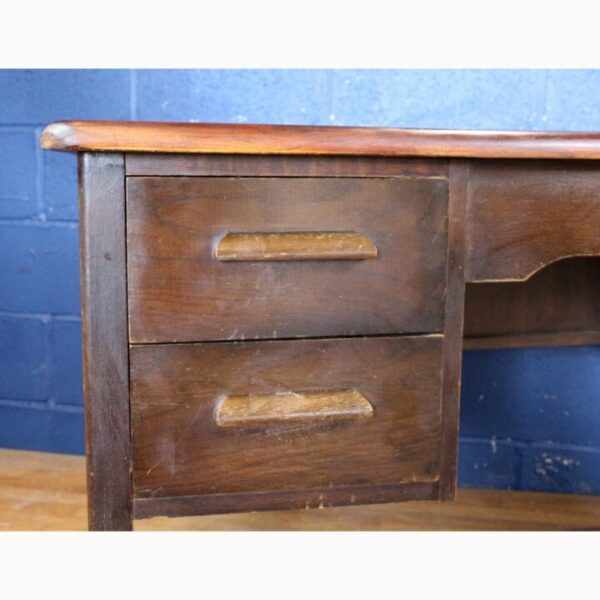 A C1930s Oak Kneehole Twin Pedestal Office Desk with 4 Drawers - Image 6