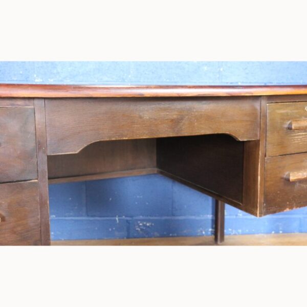 A C1930s Oak Kneehole Twin Pedestal Office Desk with 4 Drawers - Image 4