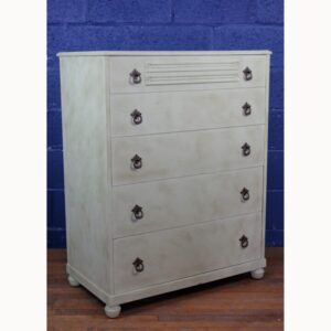 A Vintage Carved Painted & Waxed 5 High Graduated Chest of Drawers