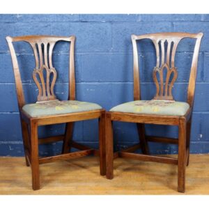 A Pair of Georgian Ash Hall or Bedroom Chairs with Needlepoint Seats