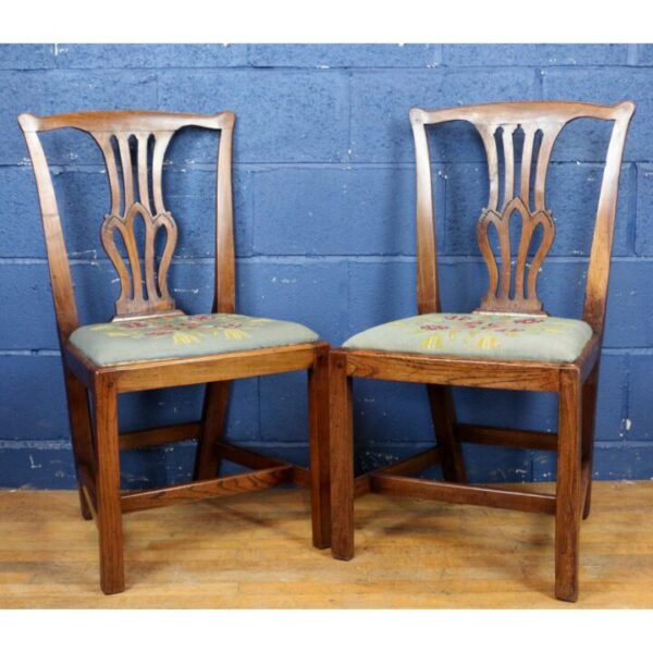 A Pair of Georgian Ash Hall or Bedroom Chairs with Needlepoint Seats