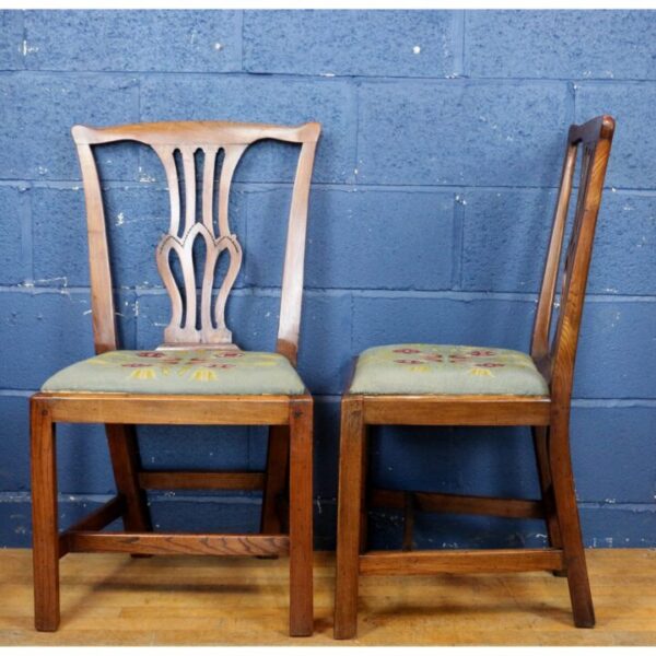 A Pair of Georgian Ash Hall or Bedroom Chairs with Needlepoint Seats - Image 2