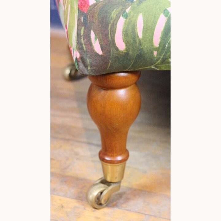 A Large Square Footstool or Ottoman with Storage, Reupholstered in Stylised Material Raised on Turned Supports - Image 3