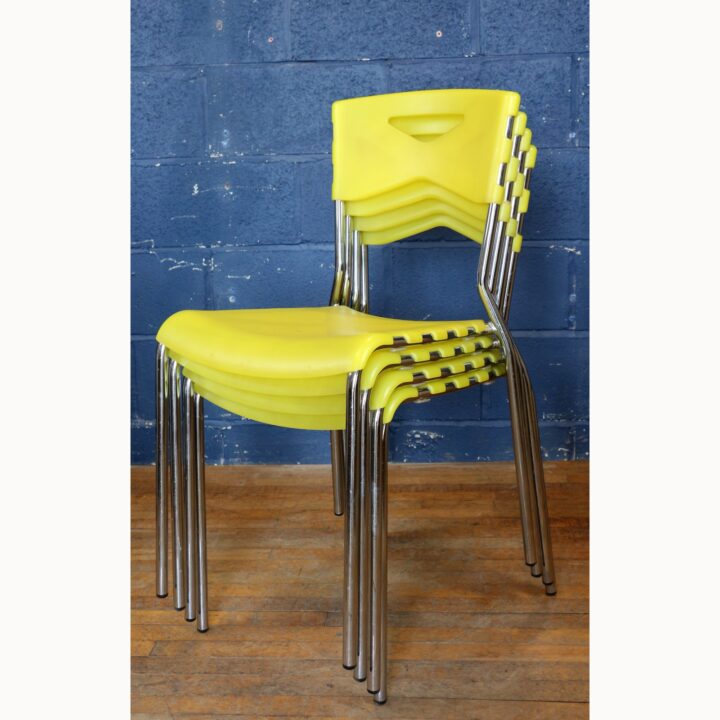 A Vintage Set of Four Dario Delpin Effezeta Milu Yellow Plastic & Chrome Dining Chairs - Image 2