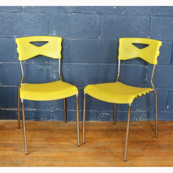 A Vintage Set of Four Dario Delpin Effezeta Milu Yellow Plastic & Chrome Dining Chairs - Image 6
