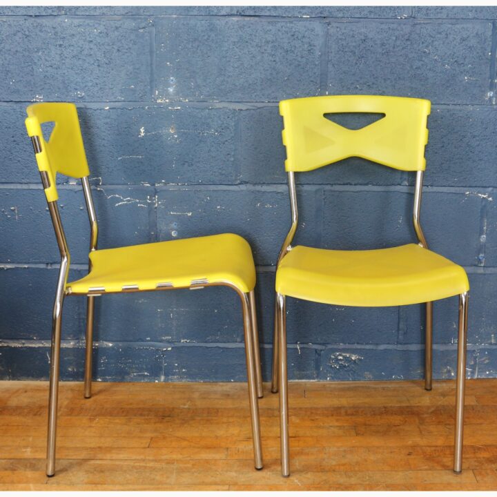 A Vintage Set of Four Dario Delpin Effezeta Milu Yellow Plastic & Chrome Dining Chairs - Image 5