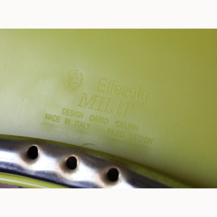 A Vintage Set of Four Dario Delpin Effezeta Milu Yellow Plastic & Chrome Dining Chairs - Image 4