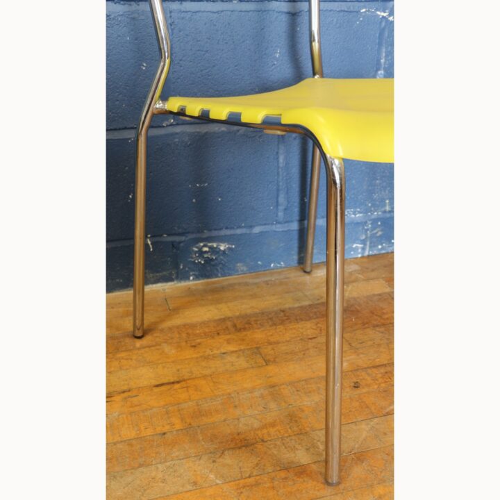 A Vintage Set of Four Dario Delpin Effezeta Milu Yellow Plastic & Chrome Dining Chairs - Image 3