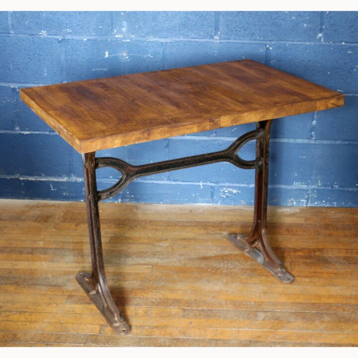 A Retro Industrial Cast Iron Based Side or Hall Table or Desk with Solid Oak Top - Image 2