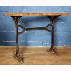 A Retro Industrial Cast Iron Based Side or Hall Table or Desk with Solid Oak Top