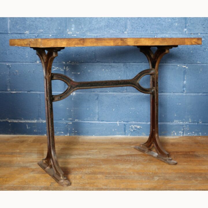 A Retro Industrial Cast Iron Based Side or Hall Table or Desk with Solid Oak Top