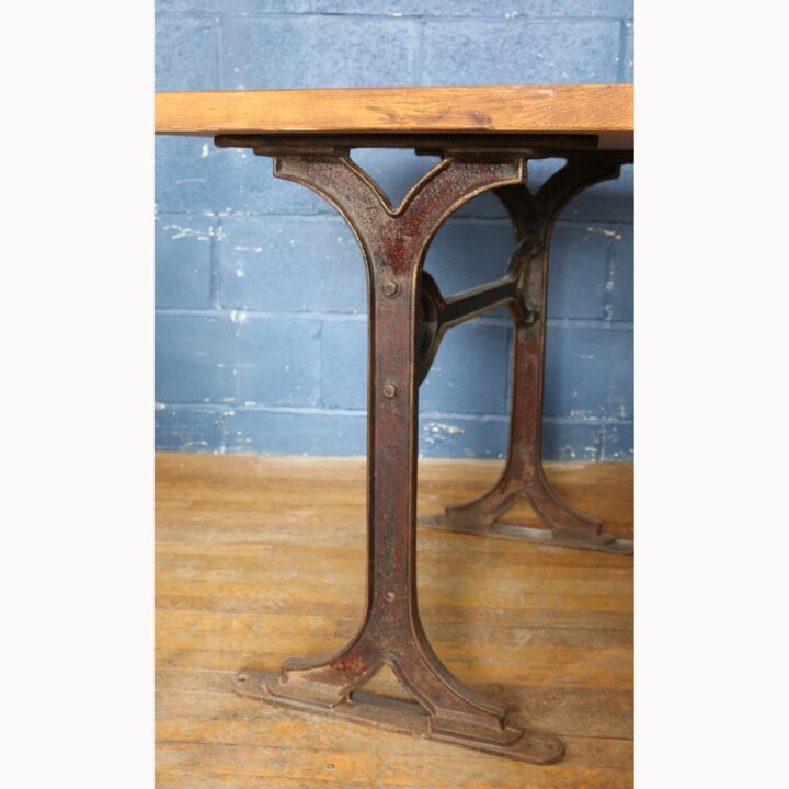 A Retro Industrial Cast Iron Based Side or Hall Table or Desk with Solid Oak Top - Image 6