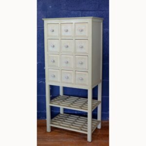 A Vintage Green Painted 12 Drawer Haberdashery Apothecary Cabinet