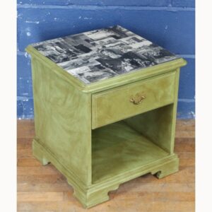 A Vintage Painted Waxed and Decoupaged Single Drawer Bedside Cabinet