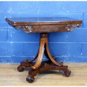 A Quality Victorian Carved Rosewood Fold Over Card Card Table