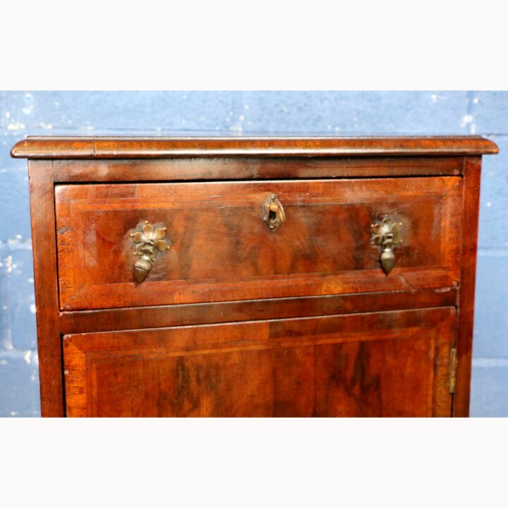 An Antique Walnut Single Drawer Bedside Cupboard Queen Anne Style - Image 9